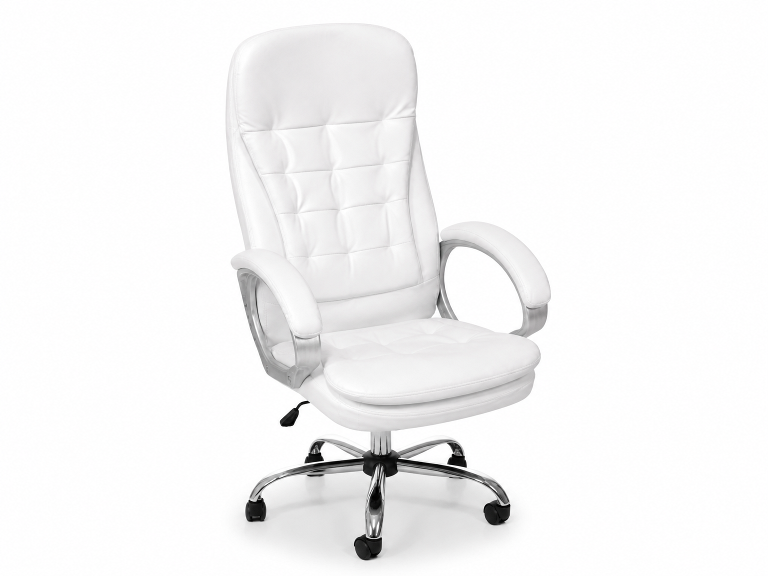 2026 Ergonomic White Leather High-Back Executive Office Chair – Quilted Backrest, 360° Swivel, Chrome Base