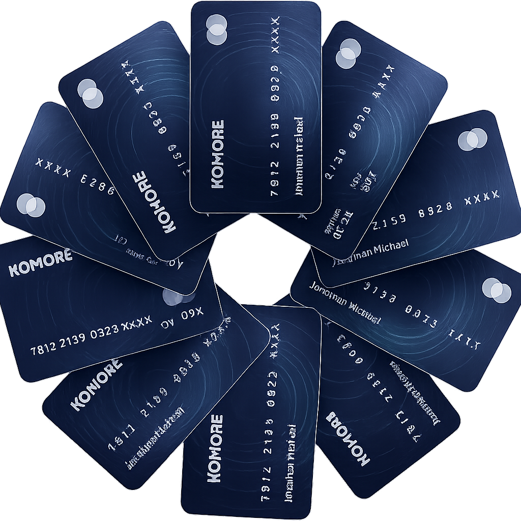 Decorative illustration of financial management platform interface with credit cards